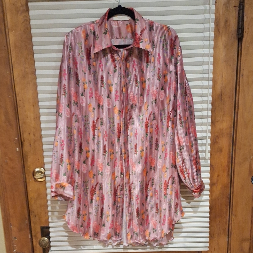 Pink Silk Floral Tunic Sz Med